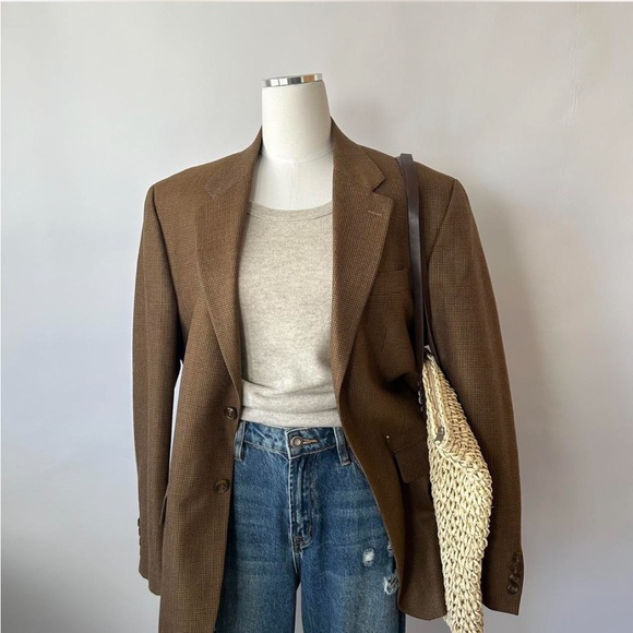 Vintage 1990s Lauren Ralph Lauren houndstooth 100% wool Sport Coat Preppy - Picture 4 of 8